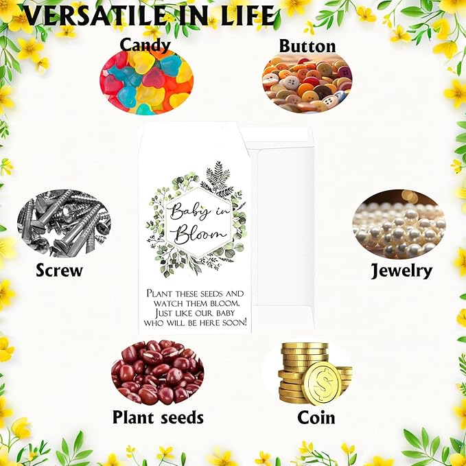 100Pcs Baby in Bloom Seed Packet, Wildflower Baby Shower Self Adhesive Envelopes,Small Paper Coin Envelopes Items Stamps Storage Packets for Flower Vegetable Seeds Garden Wedding Gift (Green*100PCS)
