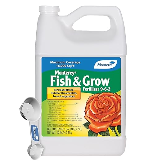 Monterey Fish & Grow 9-6-2 Fertilizer Liquid Plant Food for Houseplants, Trees, Vegetables & Ornamentals – Foliar Spray or Soil Drench – with Measure Spoon - 1 Gallon