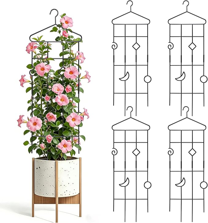 4 Pack 32'' Bell-Shaped Plant Trellis for Climbing Plants Outdoor & Indoor,Garden Metal Trellis for Potted Plants Climbing Plants, Monstera Houseplant Trellis for Hoya Pothos Vine Ivy