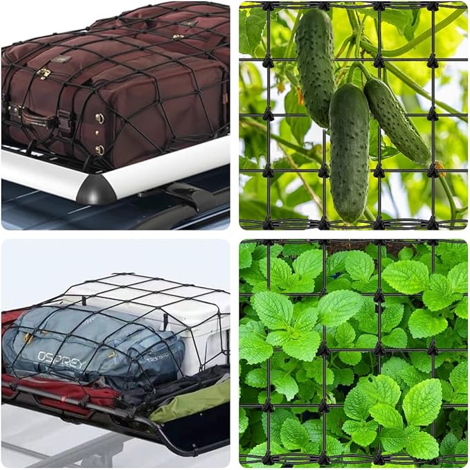 4 Pack Trellis Net for Grow Tent 2 x 4Ft Heavy-Duty Elastic Plant Net with12 Hooks Flexible Elastic for Gardening, and Horticulture(Plastic)