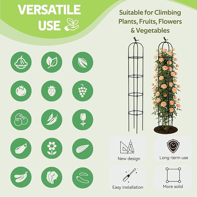 Obelisk Trellis for Climbing Plants Outdoor - Heavy Duty Plastic Coated Steel Core Garden Arch Metal Trellis - Rustproof Tomato Cage Vertical Plant Support for Vines Vegetables Flowers Indoor