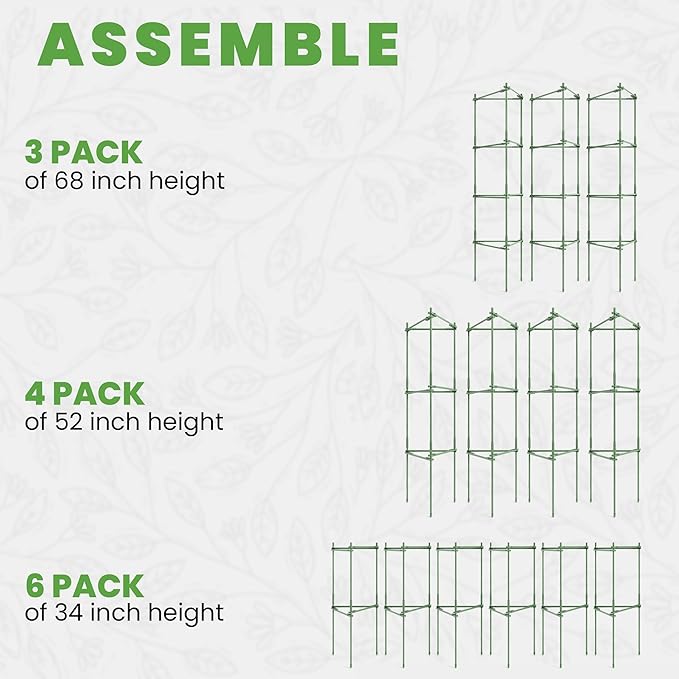 68" Tall Tomato Cage 3 Pack Trellis Stakes - Heavy Duty Plant Support Structures for Vegetables, Tomatoes & Climbing Plants