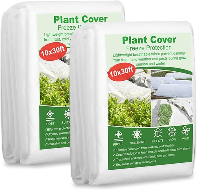 SPORTYOUTH 2 Packs Plant Covers Freeze Protection 10 x 30 FT 1.2 oz/yd² Frost Cloth Blankets Large Thicker Garden Floating Row Cover Fabric for Outdoor Plants Winter Cold Fruits Flowers Protection