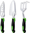 Garden Tools Set, 3-Piece Heavy Duty Gardening Hand Tools, Rust-Proof Cast Aluminum Construction with Soft Non-Slip Rubber Grips, Ideal for Digging, Planting, Weeding & Transplanting (Green)