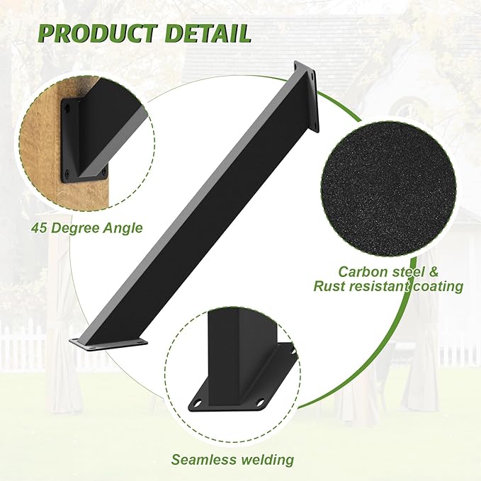 4Pcs 45 Degree Angle Support Brackets, 45° Heavy Duty Connector Brace Bracket Kit for 4 "x 4" (Actual: 3.15''x3.15''), Wooden Structures Support for Gazebos, Tree Houses, Cabins and Patios DIY Kit