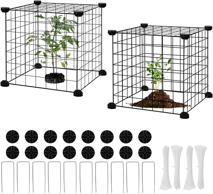 DYAUS 2 Packs Plant Protectors from Animals, Metal Plant Protector, 12" x 12" Plant Cage Outdoor, 10Pcs Metal Mesh Chicken Wire Cloche, Sturdy Plant Covers from Animals, Garden Cloches for Plants