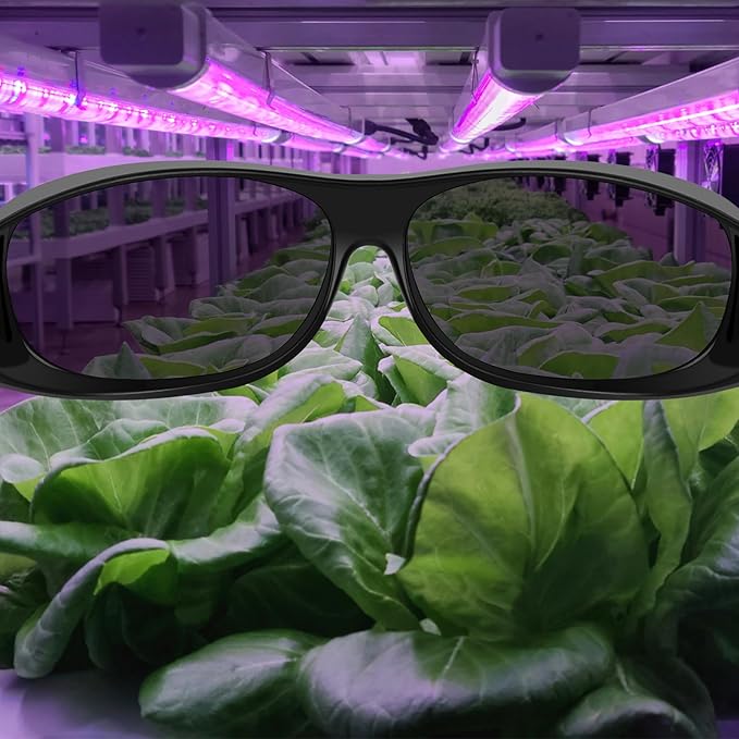 Hydroponic Indoor Grow Room Glasses (2-Pack), LED Grow Light Glasses for Eye Protection in Greenhouse & Vertical Farming