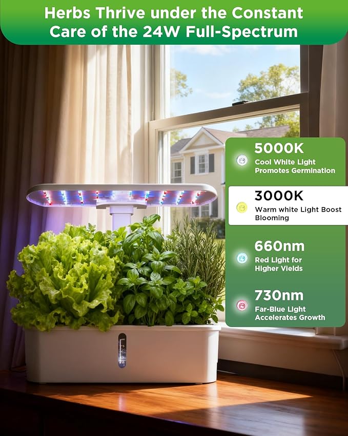 Hydroponics Growing System Kits, Controlled Smart Indoor Garden with LED Grow Light Full Spectrum, 12 Pods Plant Germination Kit, with Mini Quiet Pump, for Vegetables and Herbs, Height Adjustable