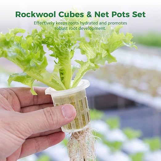 72 Rockwool Cubes & Net Pots Set, Hydroponic Kit, Stonewool Plugs with Net Cups, Hydroponics Starter Kit, Efficient Water Retention, Quick Germination for Seedling Growth