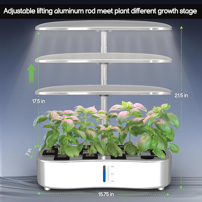 Hydroponics Growing System Kit - 12 Pods Indoor Herb Garden with LED Grow Light, Auto Timer, Adjustable Height up to 17" - Ideal for Home, Birthday & Mother's Day Gifts for Women (White)