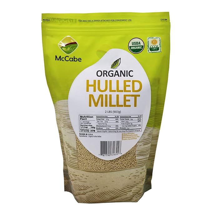 McCabe Organic Hulled Millet - Millet Organic | Rich with Fiber & Minerals | USDA and CCOF Certified | Packed in USA | 2Lbs (Pack of 2)