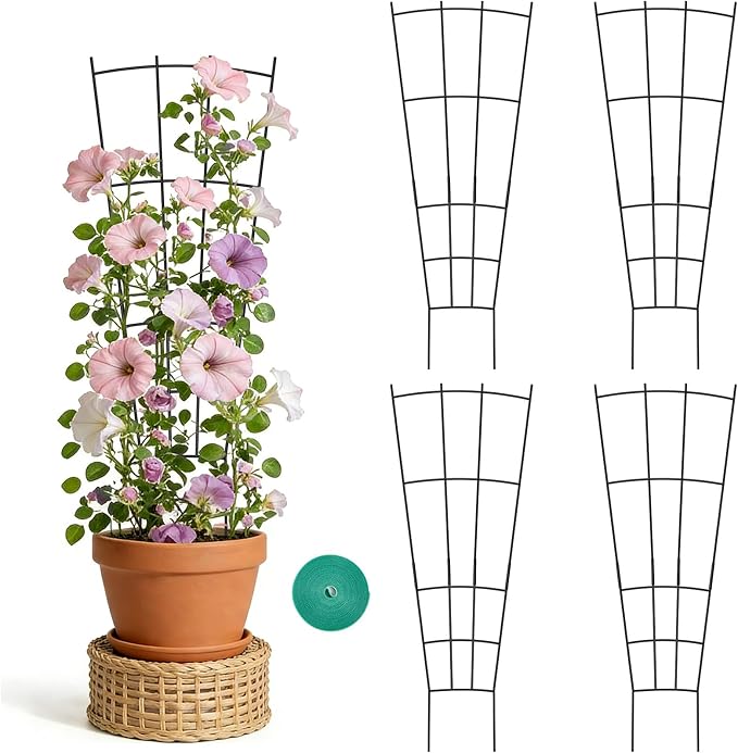 Trellis for Climbing Plants Indoor, 4 Pack 31'' Metal Plant Trellis Indoor for Potted Plants, Sturdy Plant Support Outdoor for Ivy Pothos Monstera Hoya Flower Vine, Fan Shape
