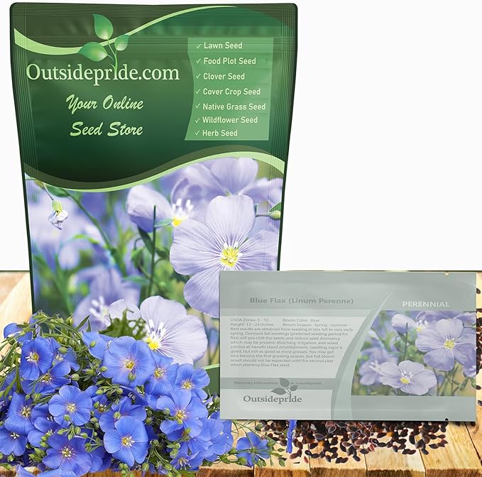 Outsidepride Blue Flax Seeds - 1 lb Perennial Flower Seeds for Planting, Self-Seeding, Drought-Tolerant w/Compact Growth, Ideal for Small Gardens, Meadows, Borders, or Mass Plantings