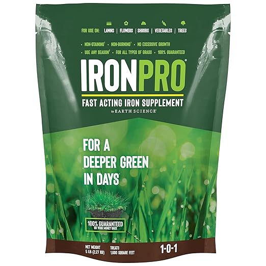 Earth Science IronPro Fast Acting Lawn Garden Iron Supplement–5 lb–Deep Green Results for Grass, Flowers, Vegetables, & Shrubs, Non-Staining & Non-Burning, Easy Apply Formula, Covers 1600 Sq. Ft