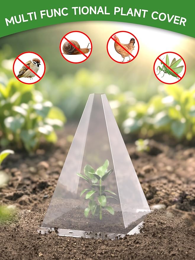 30 Pack Garden Cloches for Plants - Clear Reusable Plastic Seedling Covers with 60 Metal Stakes - Mini Greenhouse Plant Bell Covers for Frost, Sun, Pests Protection(7.8" x 11")