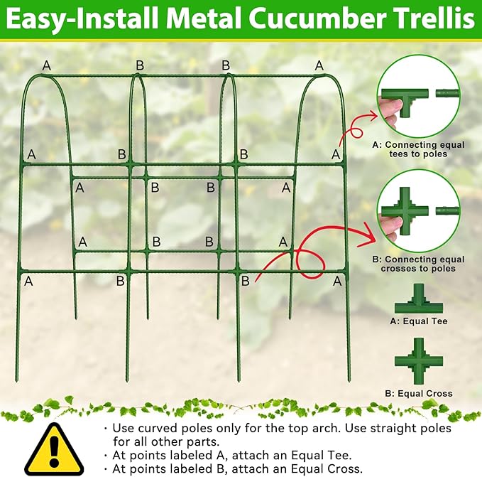 Cucumber Trellis for Raised Bed, 50''x48'' U-Shape Garden Trellis for Climbing Plants Outdoor, Metal Arch Plant Support, Vegetables Trellis for Squash Grape Pea Bean Vines Flower