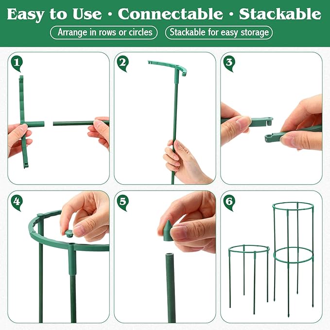100 Pcs Plant Support Stake 5.9" W X 9.8" H Half Round Plant Cage Stackable Garden Flower Support for Indoor Outdoor Flower Vegetable Tomato Peony Monstera Hydrangea Climbing Plants