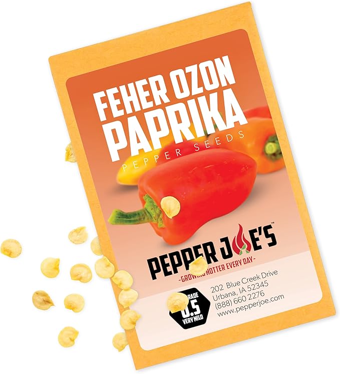 Pepper Joe’s Feher Ozon Paprika Seeds ­­­­­– Pack of 10+ Sweet Hungarian Chili Pepper Seeds – USA Grown ­– Premium Non-GMO Heirloom Paprika Pepper Seeds for Planting in Your Garden
