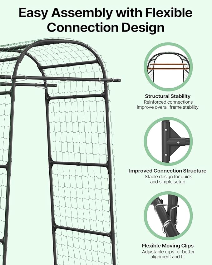 Suteck Garden Arch Cucumber Trellis – 85" Metal Garden Trellis Arch with Nylon Net for Climbing Vegetables, Vertical Plant Support for Raised Beds, Backyards & Patios, Ideal for Home Gardeners