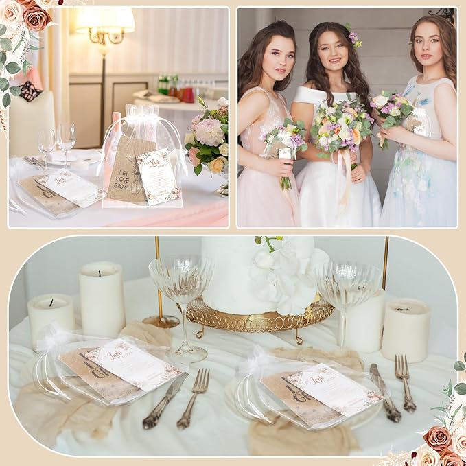 Ireer 101 Set Let Love Grow Boho Wedding Favors for Guests Include 1 Wooden Sign 100 Self Adhesive Seed Packets Kraft Paper Seed Envelopes 100 Let Love Grow Cards 100 Bags for Guest Bridal Shower