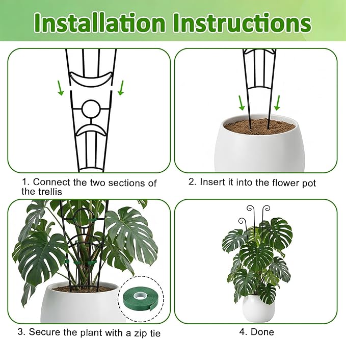 Monstera Plant Support - 4-Pack of 32.6" Tall Plant Trellis Stakes for Large Indoor Vines | Adjustable Dual Pole Frame for Monstera Deliciosa & Potted Plants