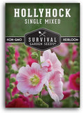 Single Mixed Hollyhock Seeds for Planting - Plant & Grow Colorful Tall Spikes of Flowers in Your Home Vegetable Garden - Non-GMO Heirloom Variety - Survival Garden Seeds (1 Pack)
