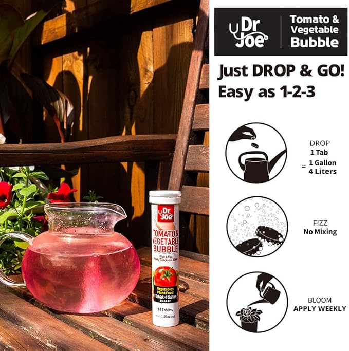Dr. Joe Tomato & Vegetable Bubble Plant Food - Water Soluble Fertilizer (14 Fizzing Tablets, Makes 14 Gallons, 14-14-17)