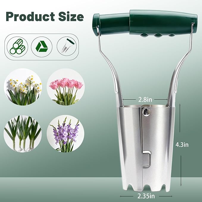Bulb Planter Tool for Daffodil Bulbs - Tulip Bulb Planting Tool & Garden Tool Bulb Planter - Automatic Soil Releasing with Depth Markers - Bulb Dibbler Hole Digger
