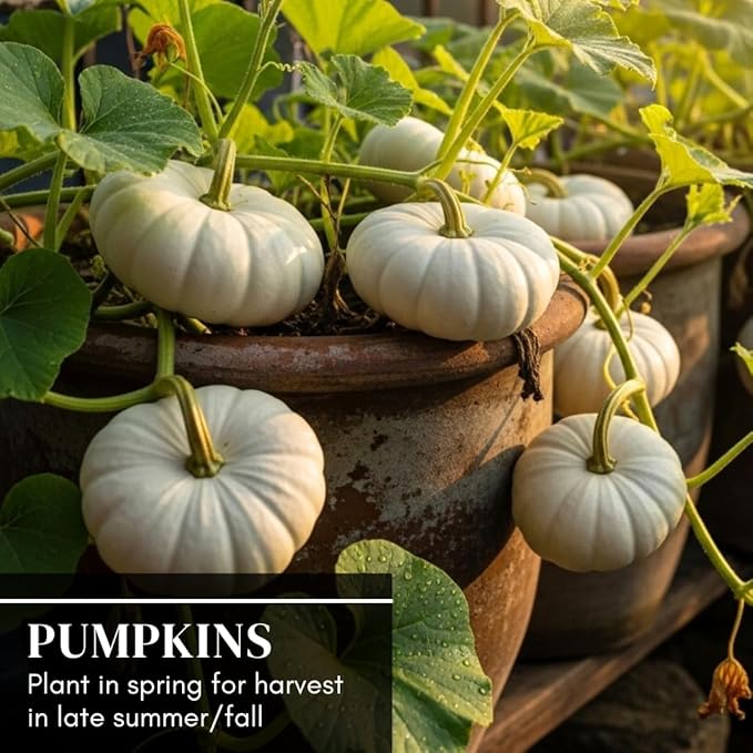 Pumpkin Seeds for Planting – 10 Exotic White Flat Stacker Seeds – Rare, Hard-to-Find Pumpkin, Squash, and Gourd Variety – Perfect for Vegetable Gardens
