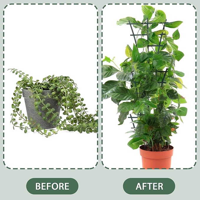 Plant Supports for Potted Plants Indoor, 4 Pack 10in Mini Indoor Plant Trellis Green Coated Flower Pot Trellis for Vine Ivy Flower, Climbing Plants Indoors for Indoors Outdoor Houseplants