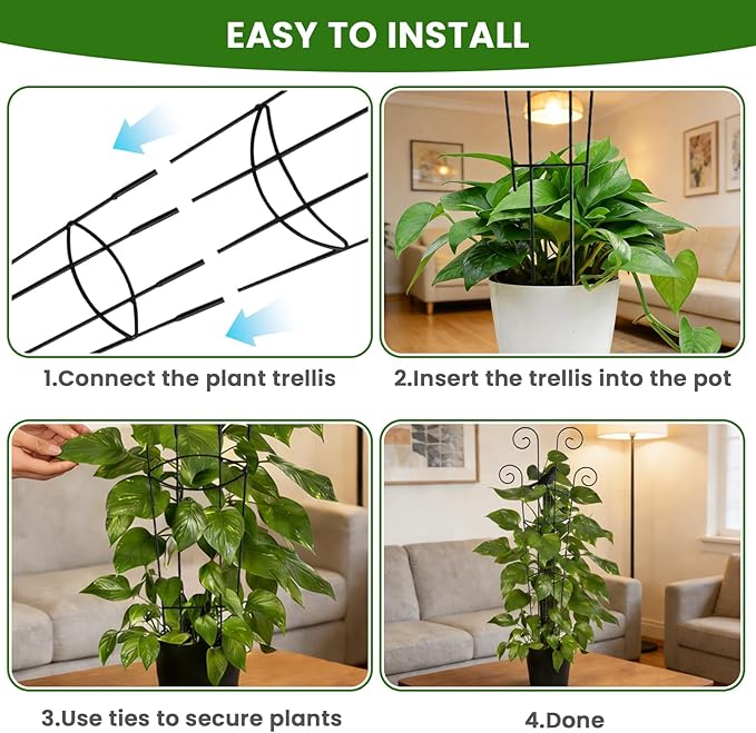 30 Inch 2Pack Garden Trellis for Climbing Plants, Rustproof Sturdy Metal Plant Trellis, Decorative Trellis for Potted Plants, Climbing Vines, Flowers, Vegetables, Indoor Outdoor Plant Support, Black