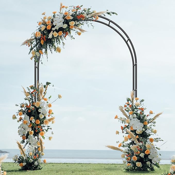 Sunexinlo Garden Arch Trellis with Base, 5.3'W x 7.6'H or 7.9'W x 6.3'H Wedding Arch, Metal Garden Trellis for Climbing Plants Outdoor Wedding Christmas Bridal Party Decoration, Black