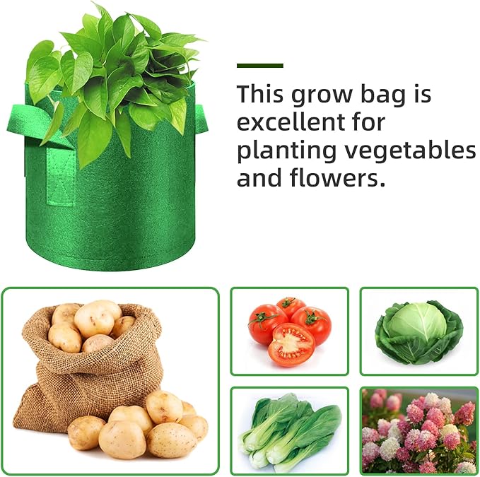 12 Pack 20 Gallon Plant Grow Bags, Thickened Nonwoven Fabric Pots with Handles, Vegetable Planter Bags Containers, Cloth Planters for Garden Vegetable/Flower/Plant/Fruits Outdoor (Green)