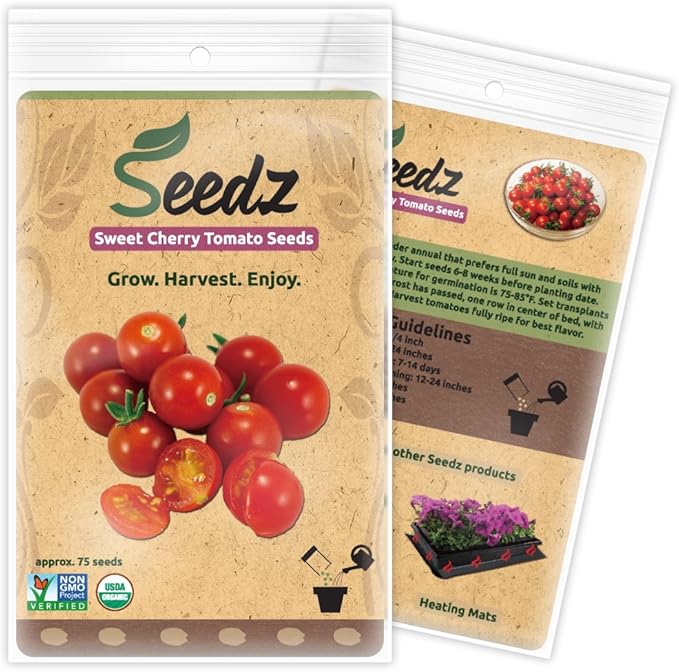 Organic Tomato Seeds, APPR. 75, Sweet Cherry Tomato, Vegetable Seeds, Certified Organic, Non GMO, Non Hybrid, USA
