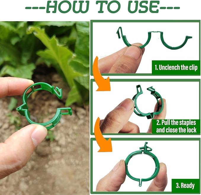 Plant Support Clips - Tomato Clips for String Trellis, 50pcs Grape Vine Clips for Fixing Stem and Vinefor Garden Netting Climbing Plants, Secured Plastic Plant Clip (50, Green) (50)