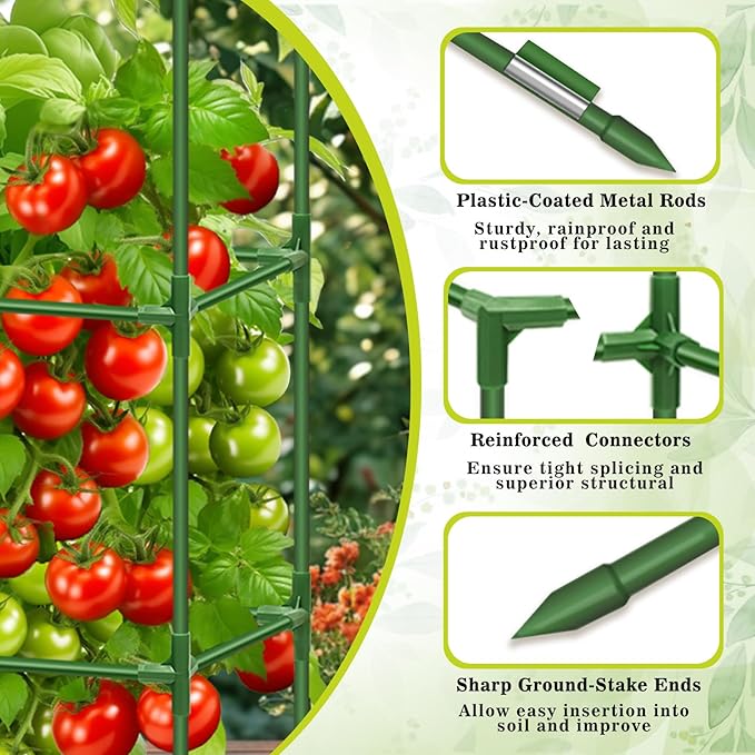 Riare 2 Pack Square Tomato Cages for Garden Plant Support- 45 Inch Heavy Duty Tomato Cage Garden Stakes Tomato Trellis for Climbing Plants Vegetables Flowers Outdoor Indoor
