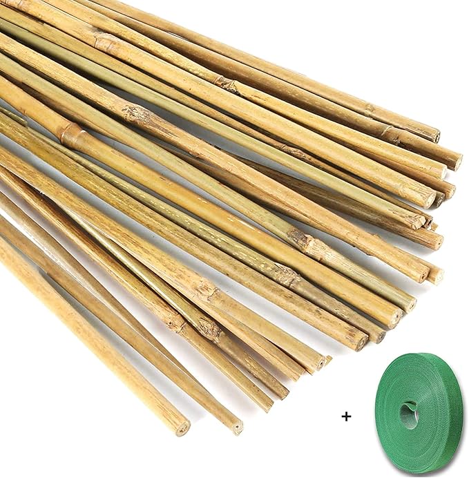 Yowlieu 20 Pcs Natural Bamboo Stakes + 1 Roll Garden Ties, 18 Inches Bamboo Sticks Gardening Plant Support Stakes for Indoor Plants, Tomato, Potted Plants