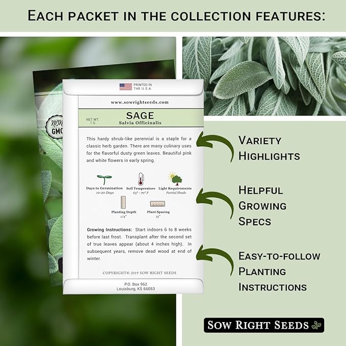Sow Right Seeds - Italian Herb Garden Seed Collection for Planting - Basil, Oregano, Parsley, Sage, and Thyme - Non-GMO Heirloom Packet with Instructions to Grow a Kitchen Garden Indoors or Outdoors