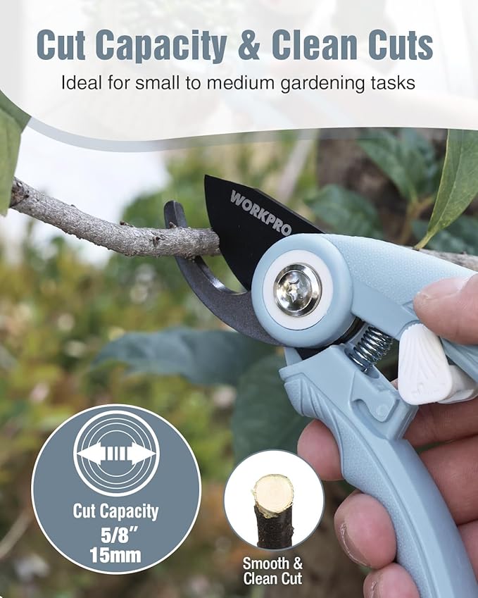 WORKPRO 6.9" Bypass Pruning Shears, Gardening Scissors with Sharp SK5 Steel Blade, Handheld Garden Floral Clippers for Rose, Plants, Flowers, Fruits Trees, Gardening Gifts for Women & Men, Blue