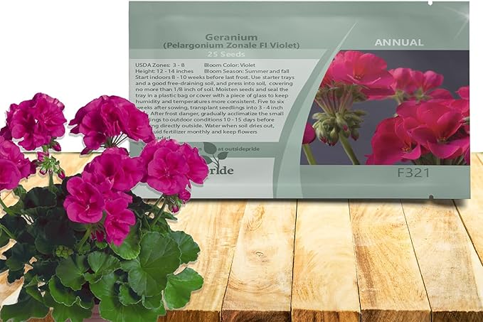 Outsidepride Violet Geranium Seeds for Planting - 50 Pcs Annual, Heat & Drought Tolerant Flower Seeds with Green Foliage & Violet Blooms for Pots, Borders & Lush Summer Garden Displays