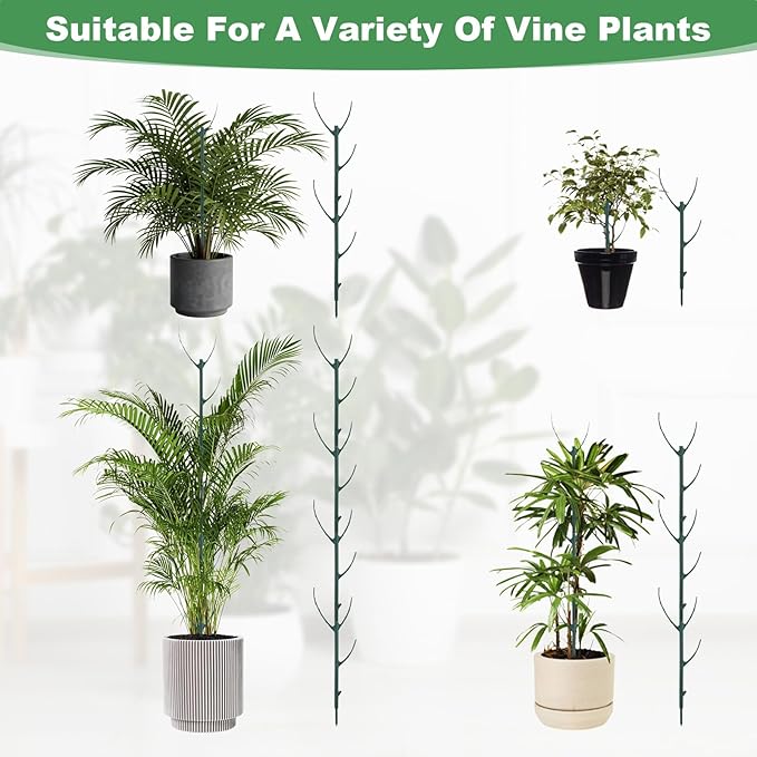 6 Pack Stackable Plant Support Stakes, Plant Stem Support Sticks Structures Pole with Half Round Supporting Rings for Monstera Trellis Indoor Outdoor Garden Accessories