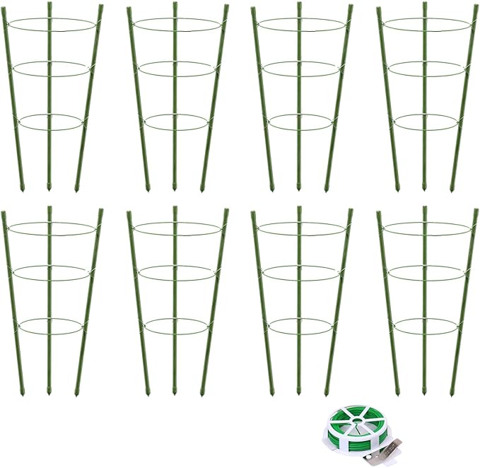8 Pack Plant Support Tomato Cages for Garden, 18 Inches Small Tomato Cages and Supports with Adjustable Rings for Garden Pots, Plant Stakes Tomato Trellis Rings for Climbing Plants