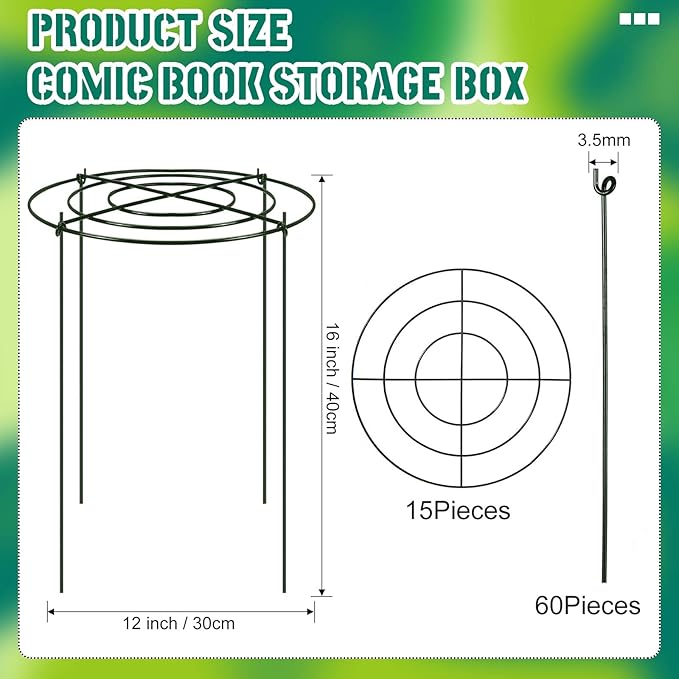 Geelin 15 Pack Peony Cages and Supports 12'' Dx 16'' H Grow Through Metal Plant Supports Frame Rings Hoops for Outdoor Plants Peony Flowers Tomato Rose