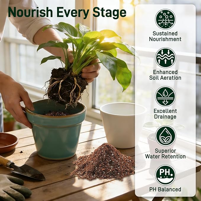 29QT Potting Soil Mix for Indoor Plants - Contains Perlite, Peat Moss, Coco Coir & Rice Charcoal, Natural & Organic Material with Well-Draining, Light & Aerated Texture for Healthy Roots & Fast Growth