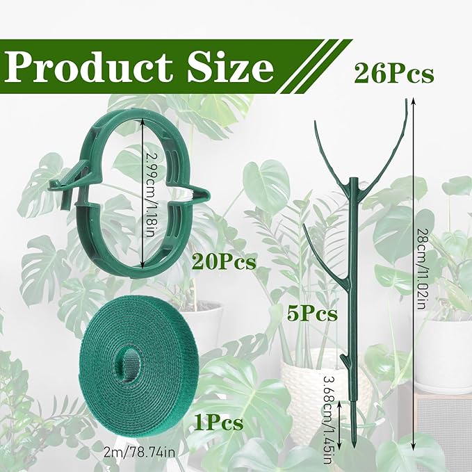 5 Pack Plant Stakes for Indoor Plants Monstera Plant Support Stakes Adjustable Plant Support Pole Support Pole with Clamps for Climbing Indoor and Outdoor, Garden Accessories