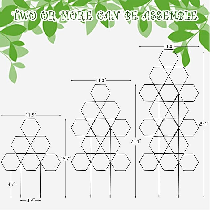 Blulu Plant Trellis for Climbing Plants Indoor 3 Pack Stackable Outdoor DIY Metal Trellis for Potted Plants 15.7 Inch Small Honeycomb Garden Trellis for Vines Clematis Wisteria Houseplant(Black)
