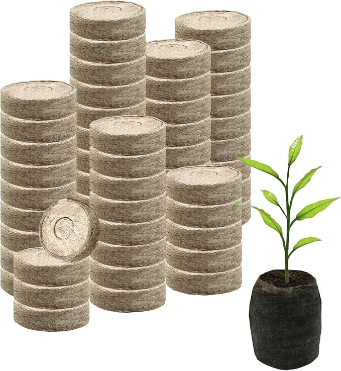 56Pcs 40mm Peat Pellet Fiber Soil Plant Seed Starters,Compressed Peat Pellet Fiber Soil Plant Seed Starter Pods,Seed Fertilizer Nutrient Block Compressed Peat Block