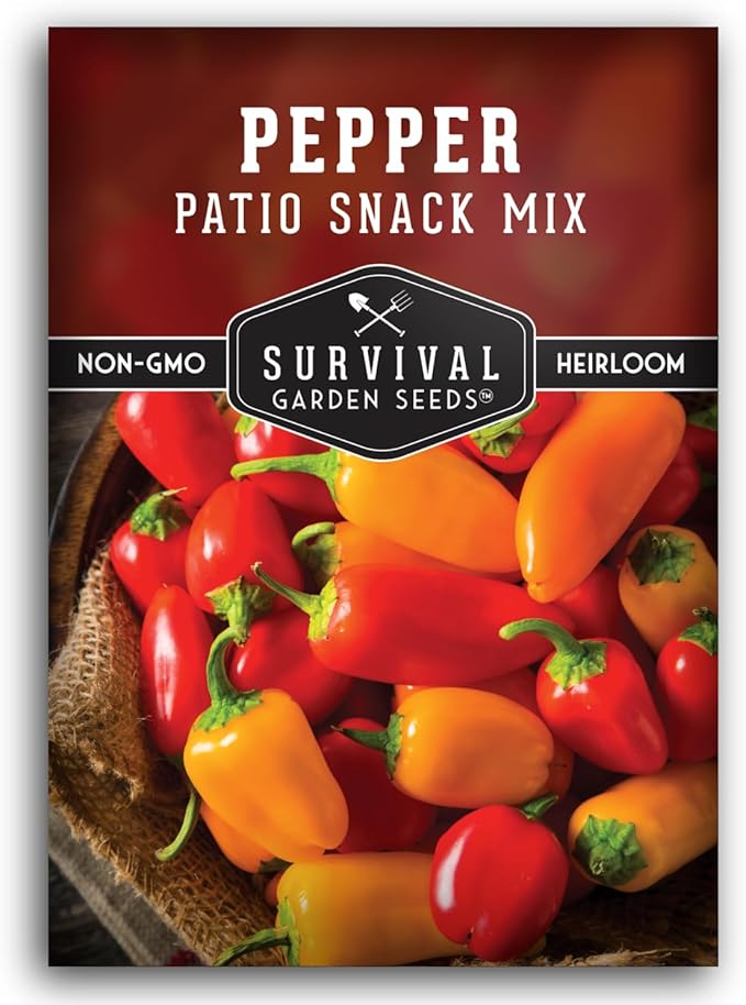 Patio Snack Mix Mini Sweet Pepper Seeds for Planting | Compact Lunchbox-Style Heirloom Variety – Non-GMO Container Garden Peppers – Survival Garden Seeds (1 Pack)