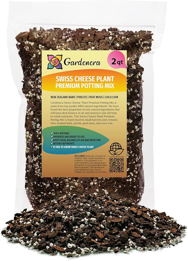 GARDENERA Monstera Swiss Cheese Plant Potting Mix - Monstera Deliciosa Blend for Optimal Nutrients, Aeration, and Drainage - 2 Quart