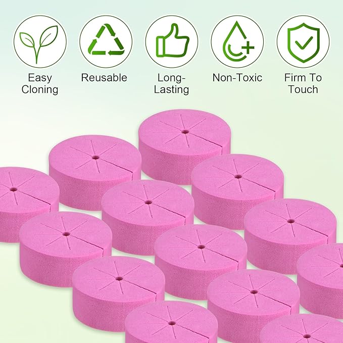 30-Pack Cloning Collars Inserts, Hydroponics Sponge Systems Cloning DIY Foam Cloner Inserts Fits 2" Net Pots for Hydroponic/DIY Cloner/Clone Machines/Plant Germination [Rose Red]